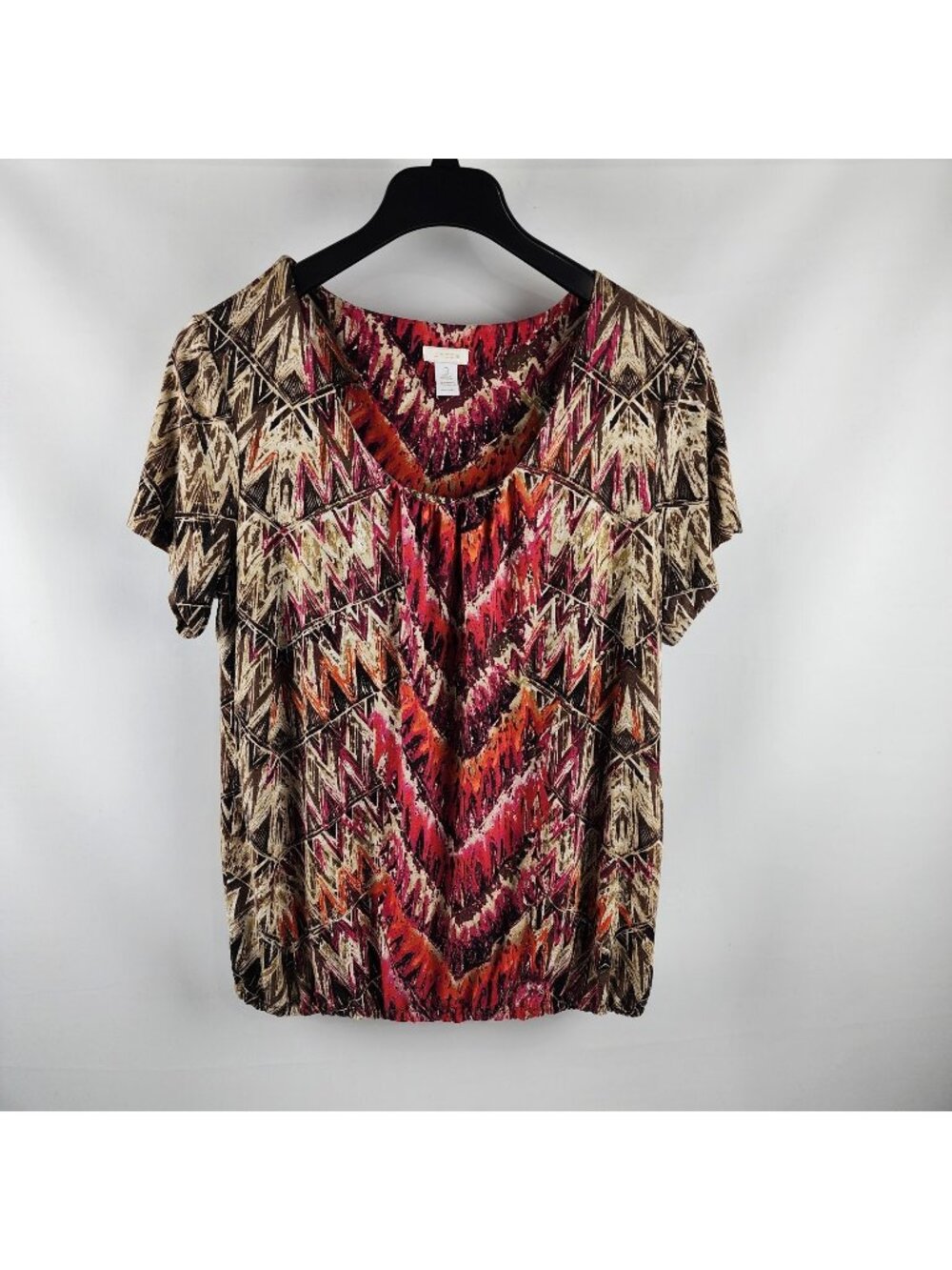 Chicos Top Womens 3=XL Multi Geometric Zig Zag Pattern S/S Blouse